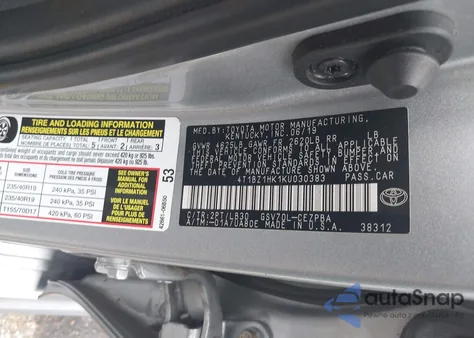 2019 Toyota Camry Xse V6 из США, поврежденный, VIN 4T1BZ1HK1KU030383